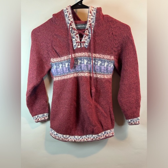 Manos De La Comunidad 100% Baby Alpaca Hoodie Sweater Aztec Size Unknown - Picture 3 of 12